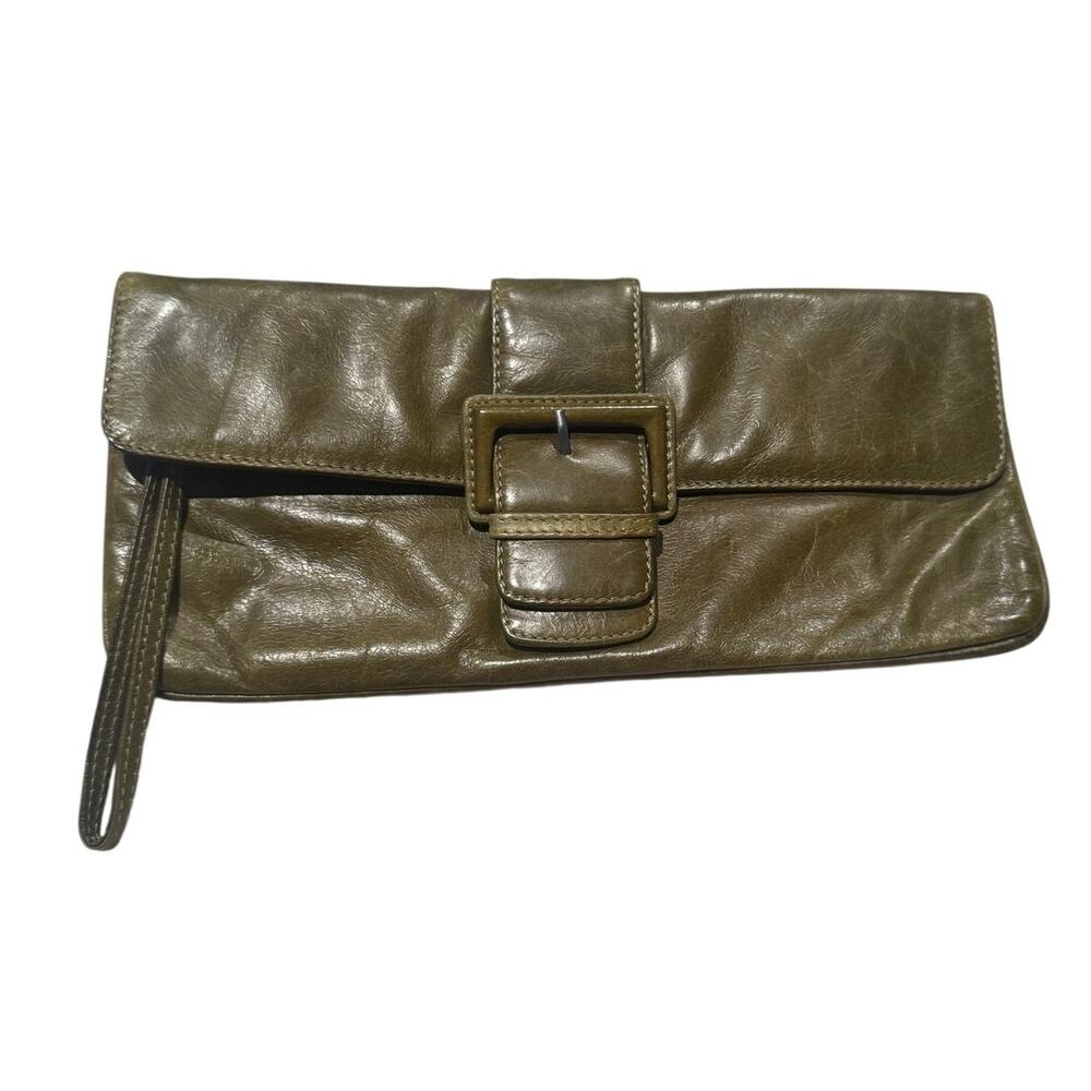 Hobo International Audrey Olive Green Leather Clutch Wallet Wristlet